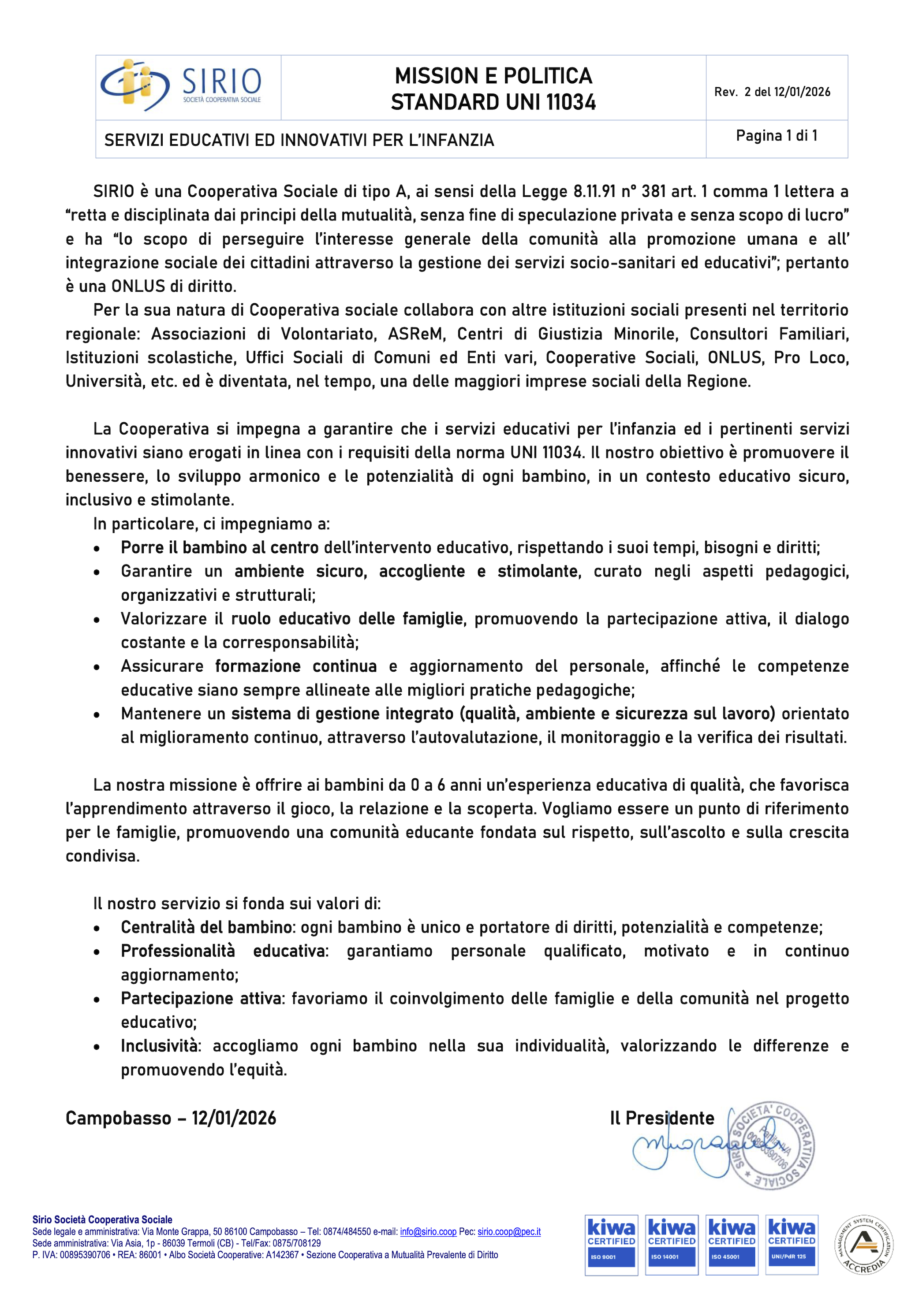 Servizi innovativi - Mission e Politica Rev. 2